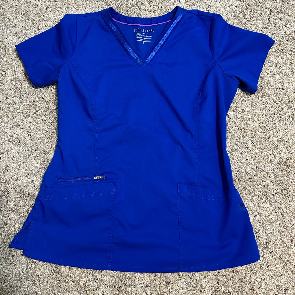 Healing Hands Galaxy Blue Small Ribbon VNeck Women’s Scrub Top.